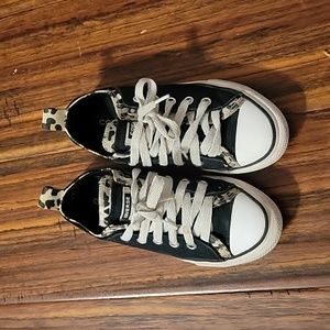 Converse girls black w/ leopard accent size 13